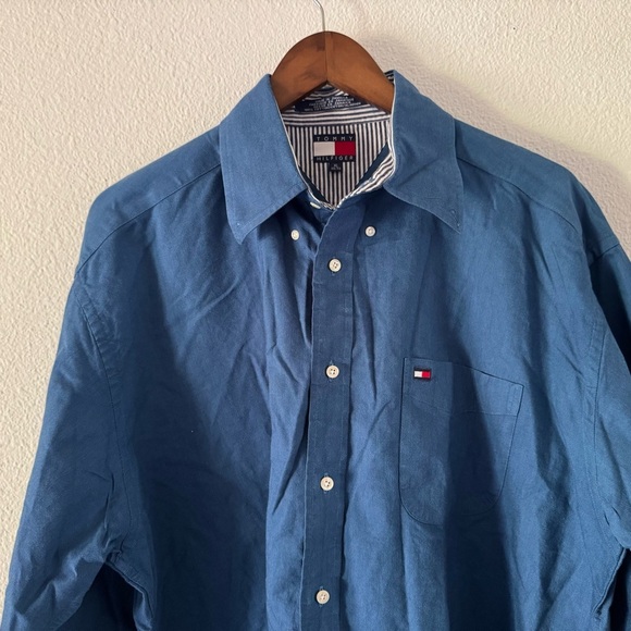Vintage Tommy Hilfiger Button Down Shirt Blue XL Mens Preppy Classic Timeless - Picture 2 of 11